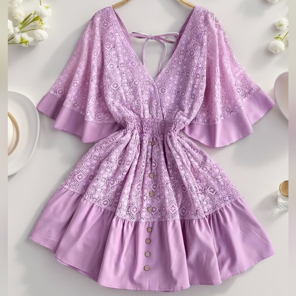 Lace Adoration Cutout Mini Dress - Purple - Picture 2 of 6